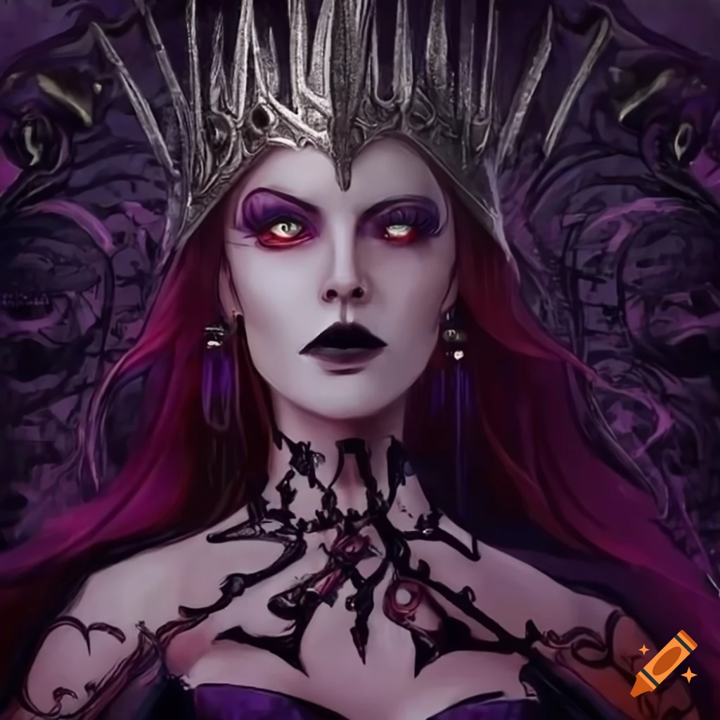 Illustration of a dark queen on a throne