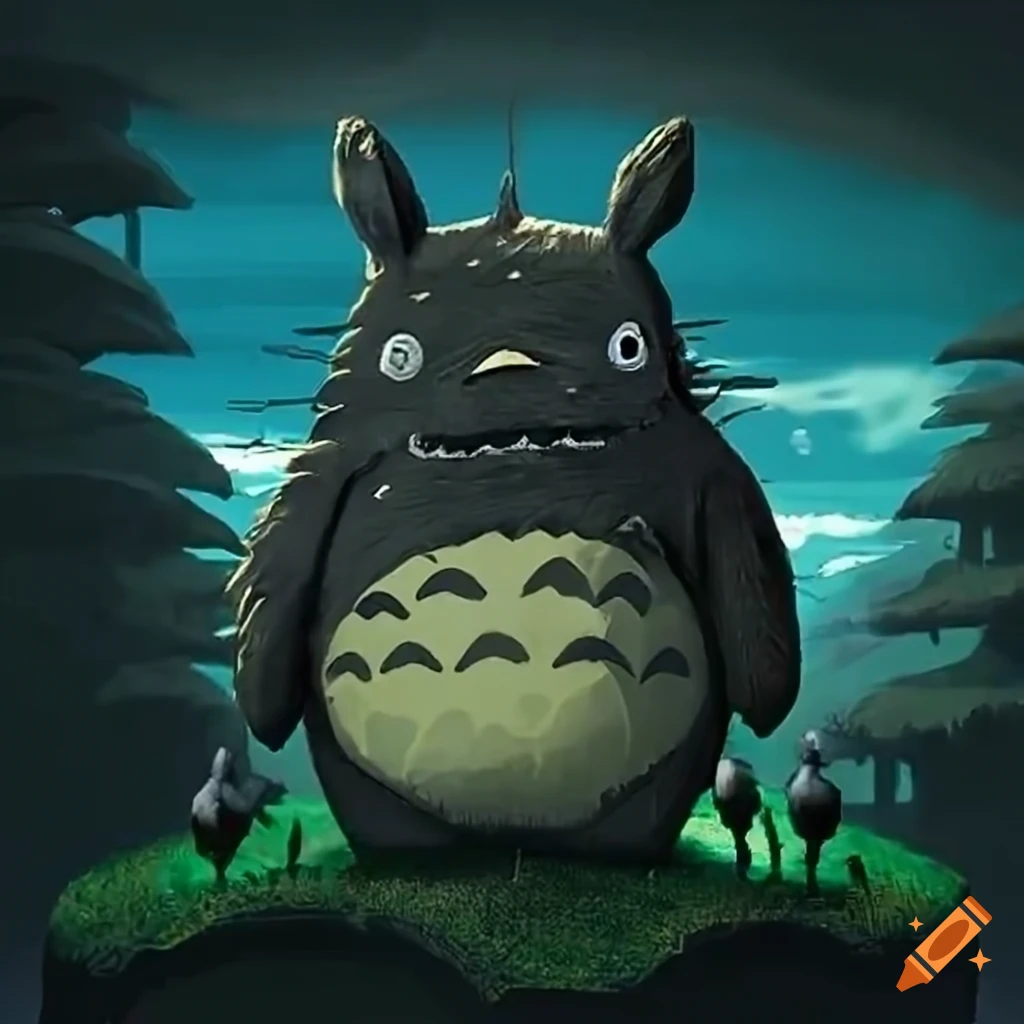 Totoro blade runner inspired video game diorama