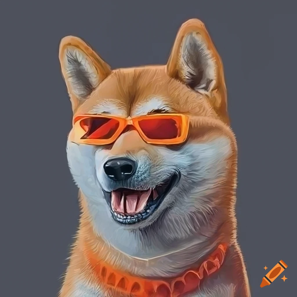 Hyper realistic portrait of a shiba inu with orange sunglasses on Craiyon
