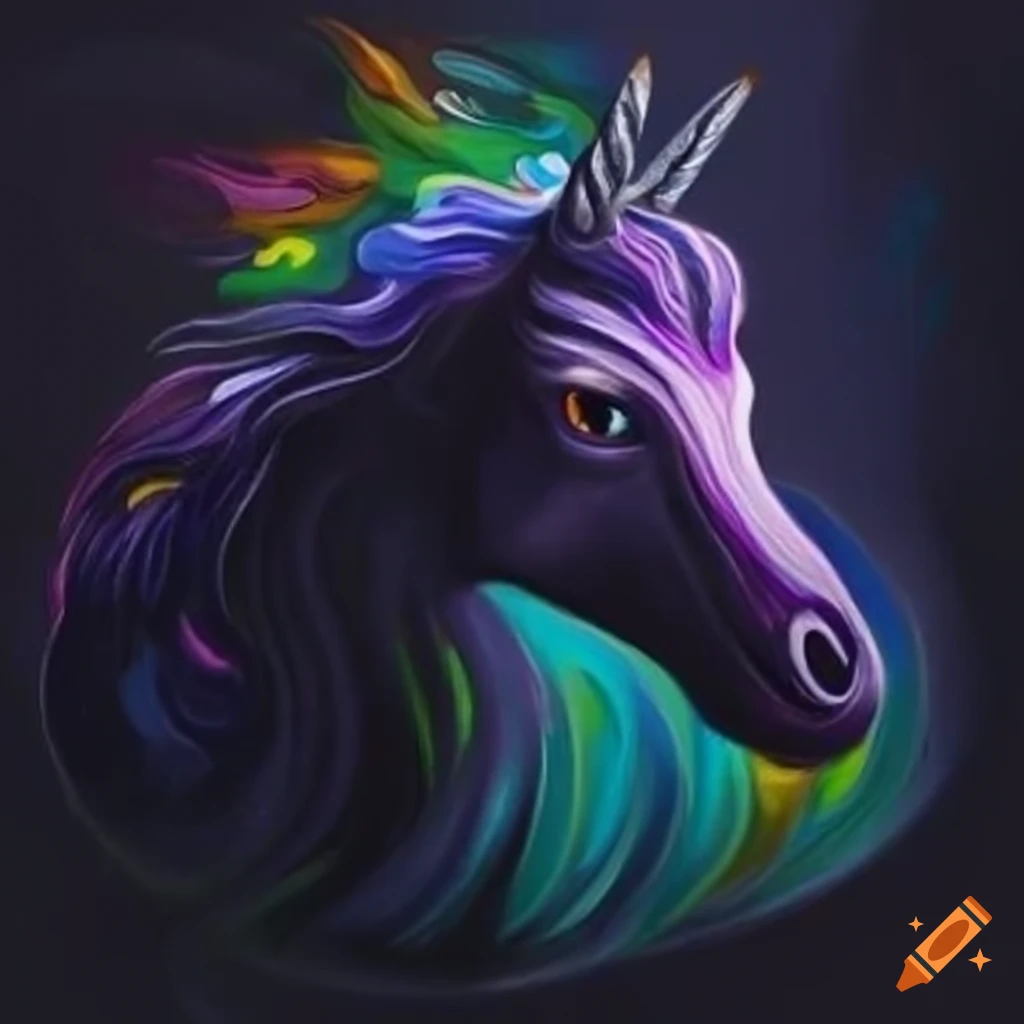 colorful painting of a black unicorn