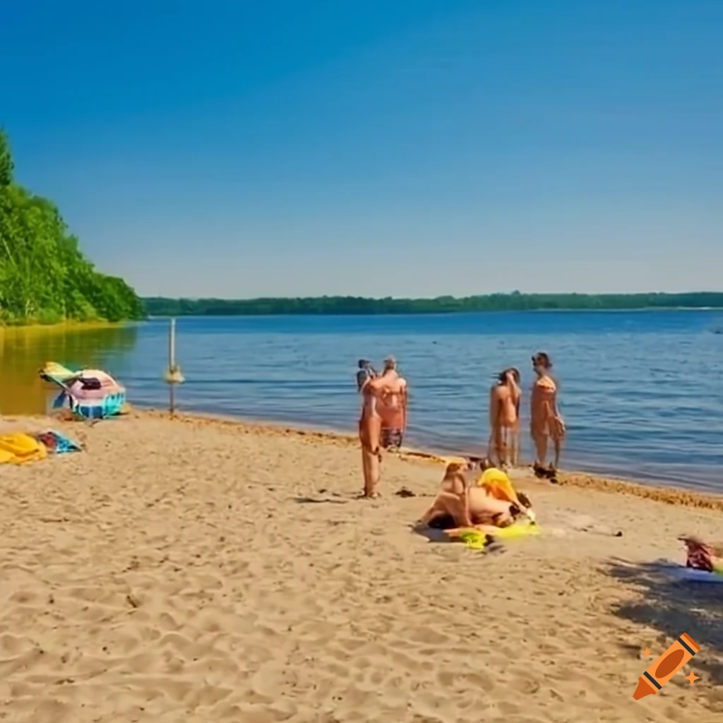 sunny beach day by the lake