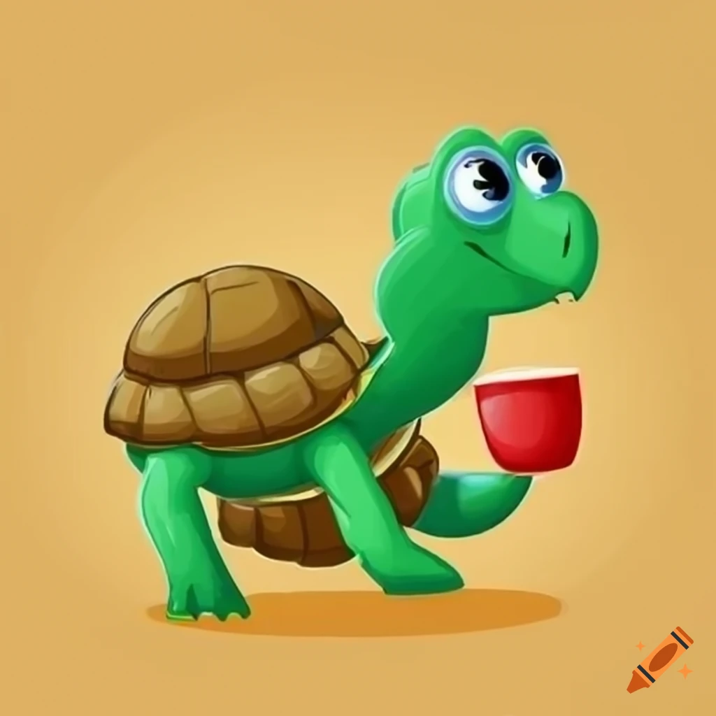 cartoon turtle enjoying a cup of coffee