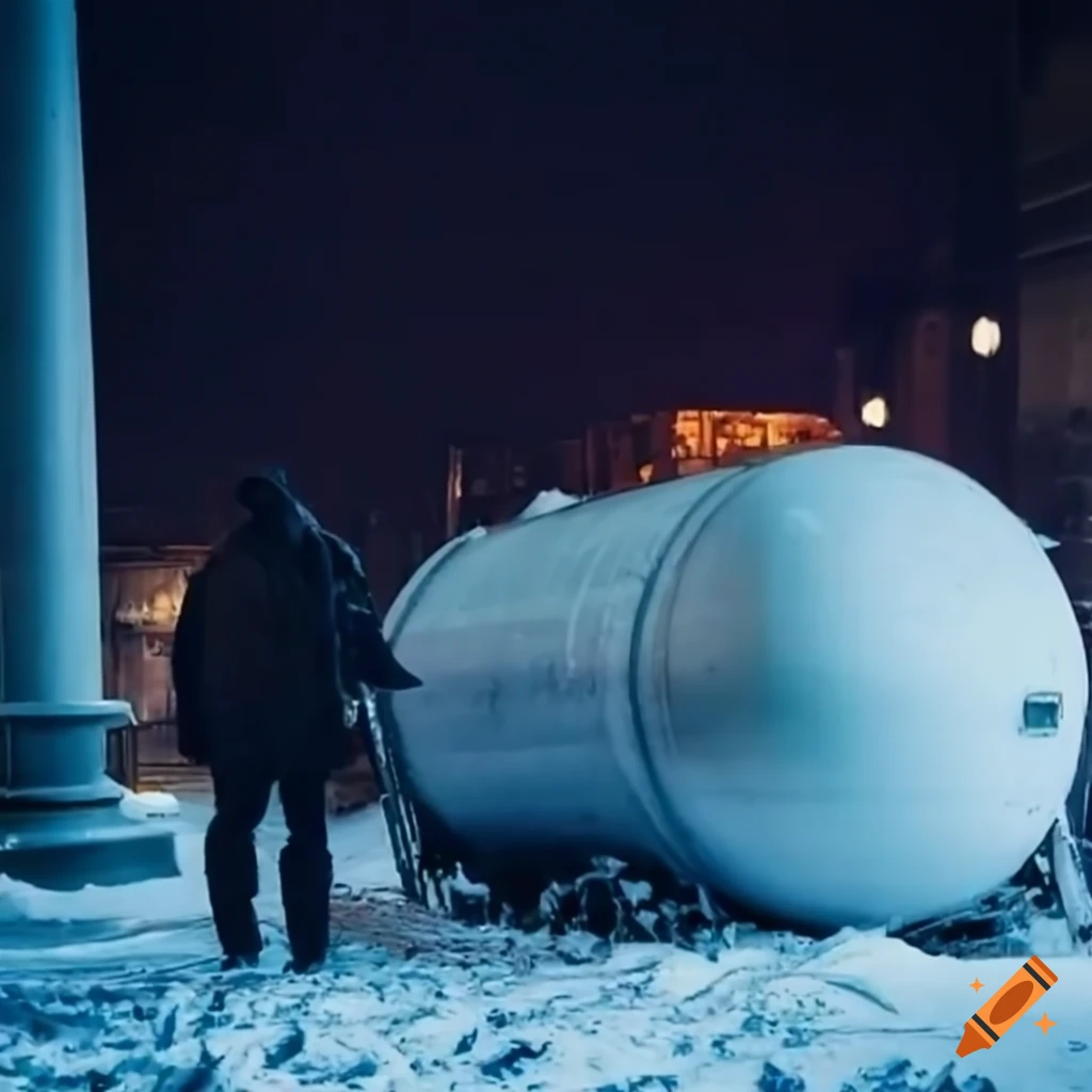 winter accident involving a chemical tank in the city