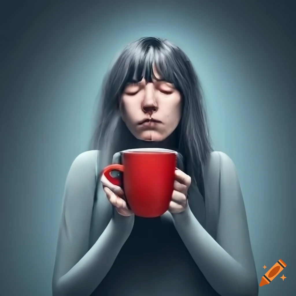 Person With Cup Of Tea Feeling Sleepy On Craiyon