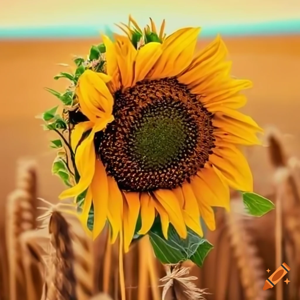 sunflowers blooming in wheat fields