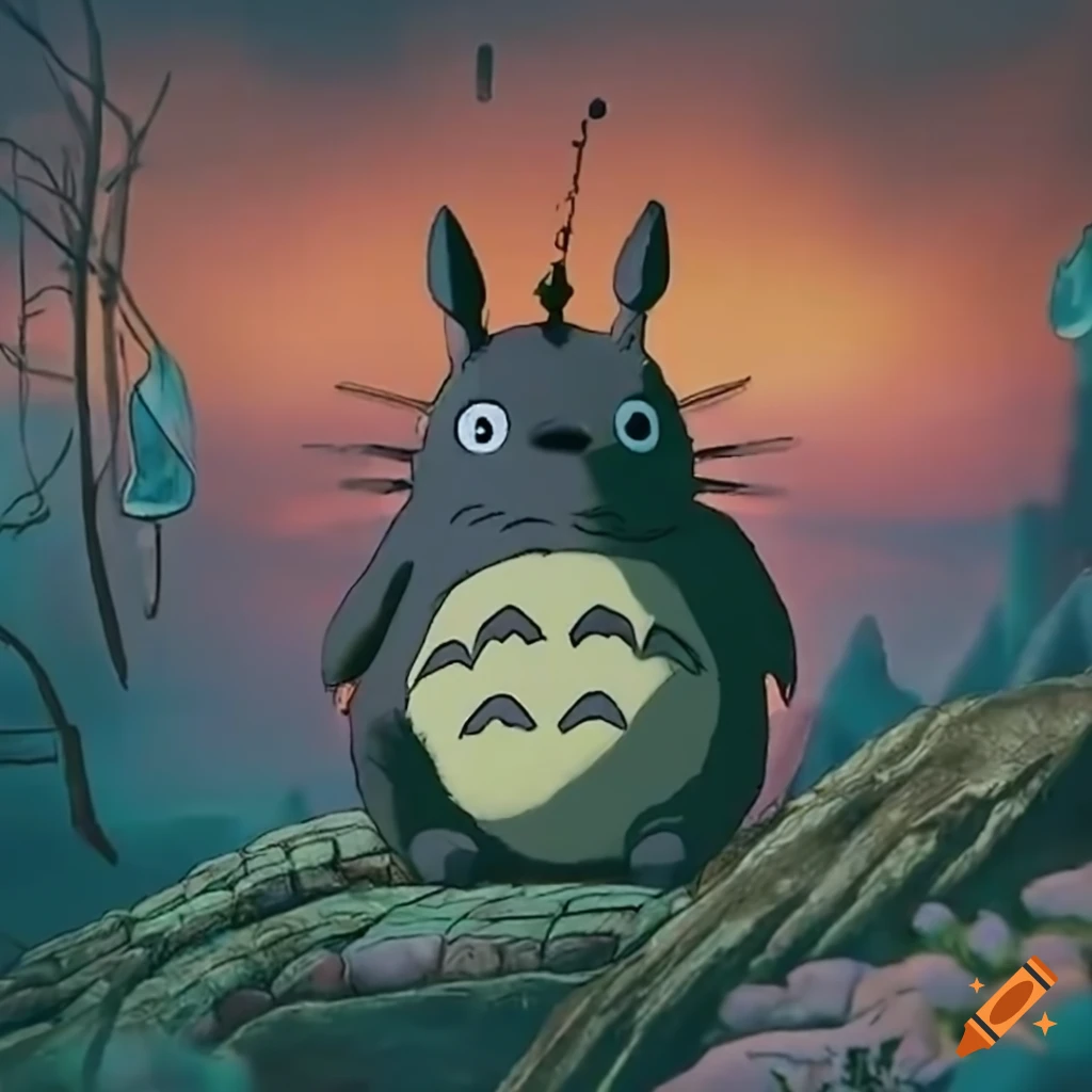 Totoro blade runner inspired top-down diorama video game artwork