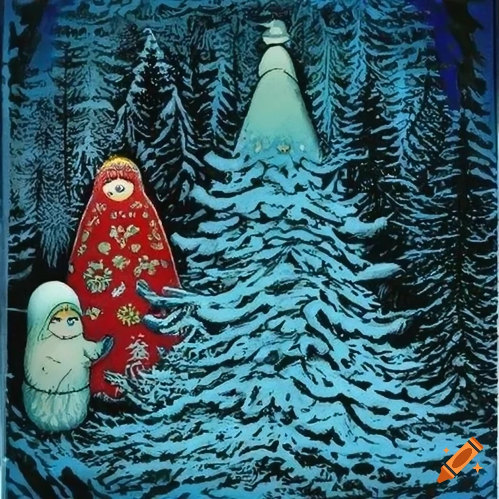 festive Christmas artwork with Russian fairytale theme