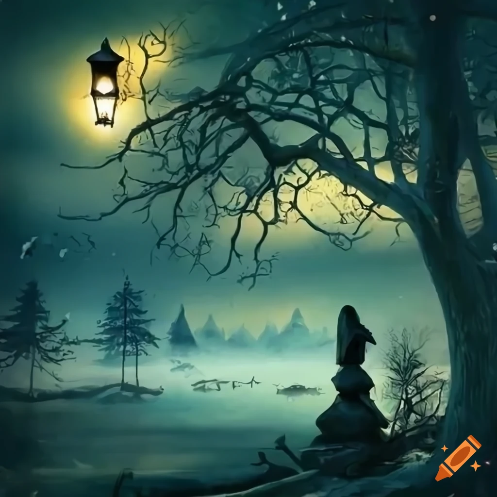 surreal fantasy landscape with strange creatures and glowing crystals