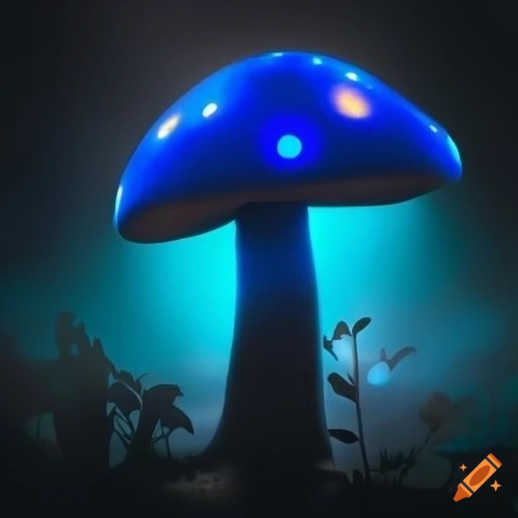 logo for Blue Mushroom Games with a glowing blue mushroom