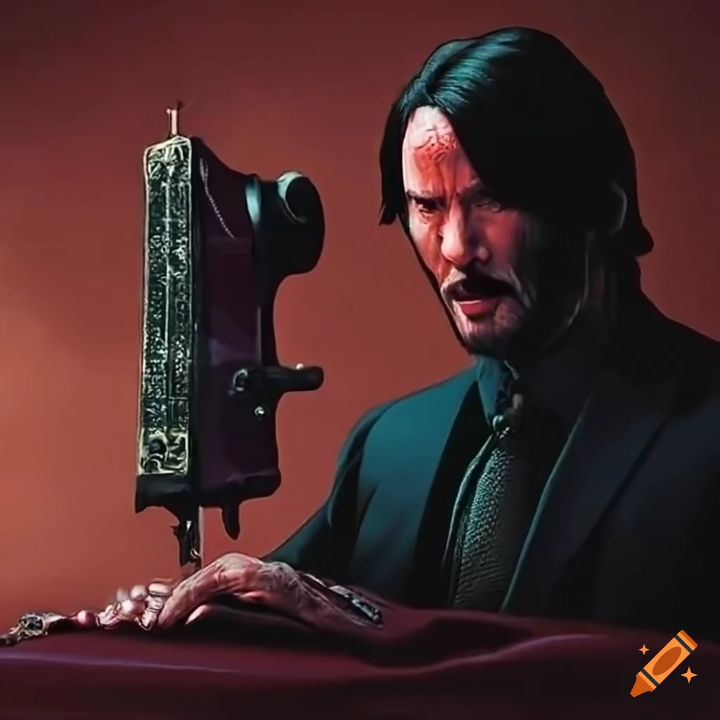 John wick using a sewing machine on Craiyon