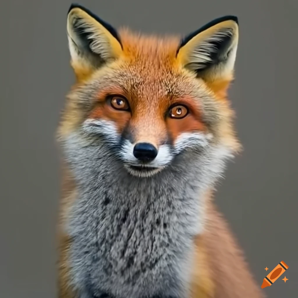 smiling fluffy fox standing on two paws