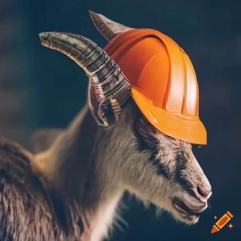 Goat wearing a construction helmet on Craiyon