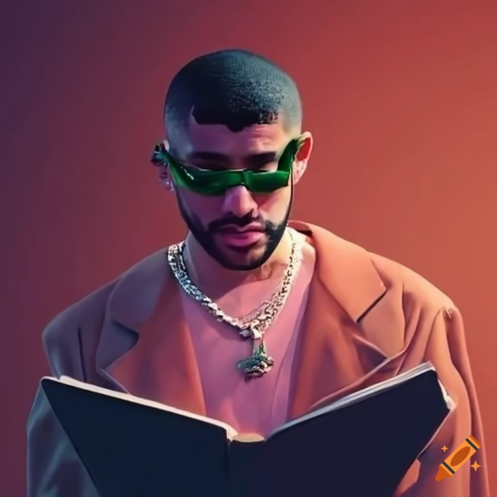 Photo of bad bunny reading a book