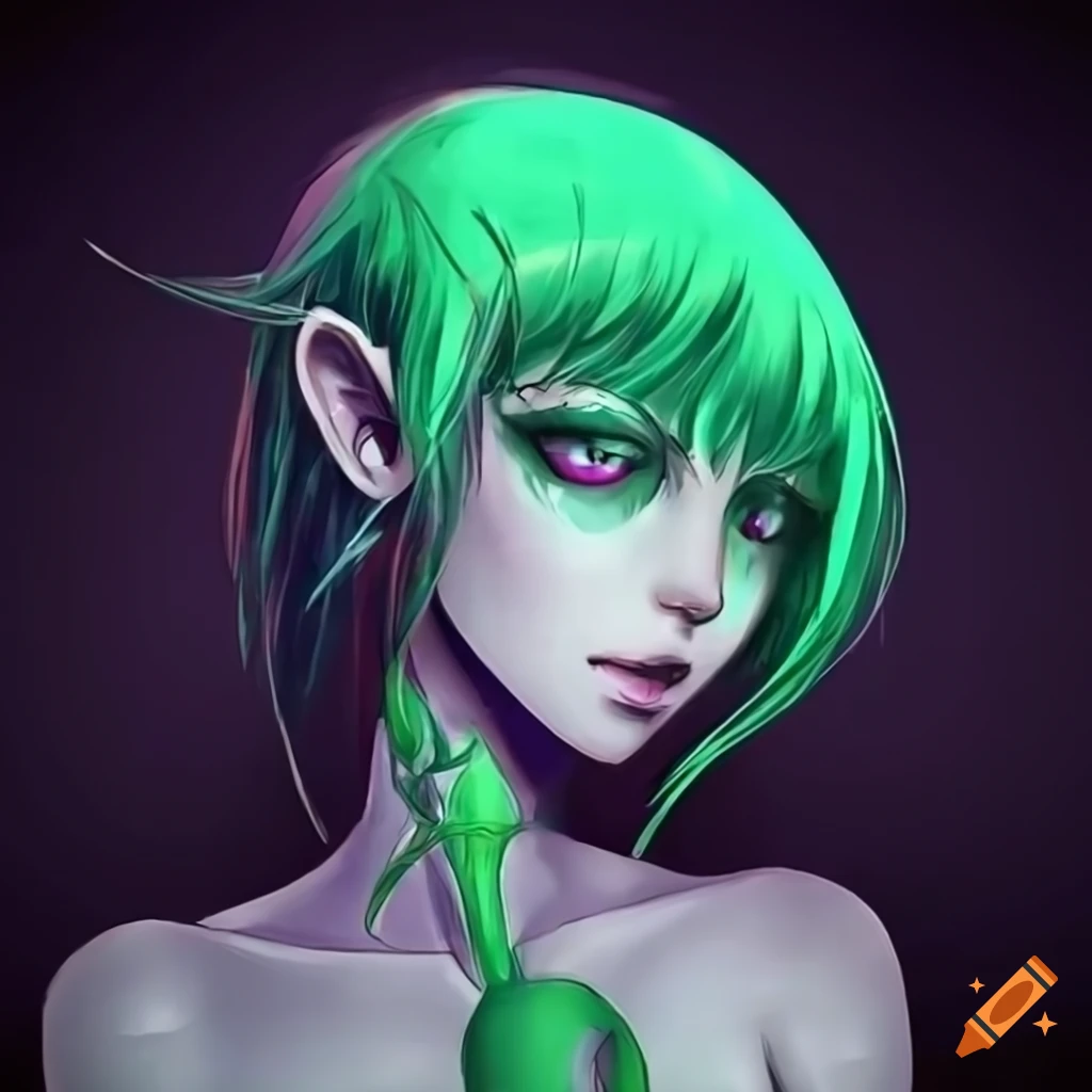 Anime girl with green skin on Craiyon