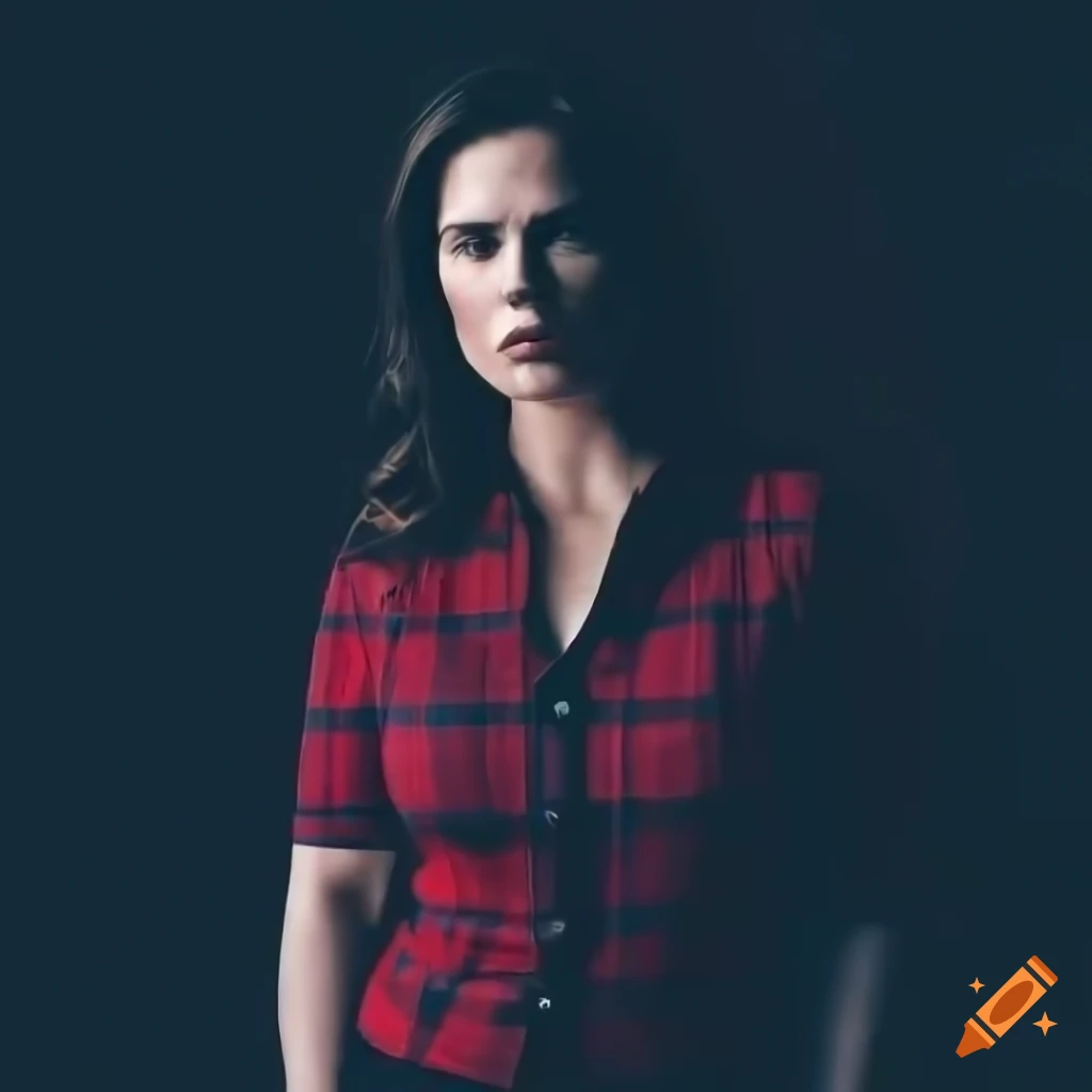 Photo of actress hayley atwell in plaid shirt and leather trousers on ...