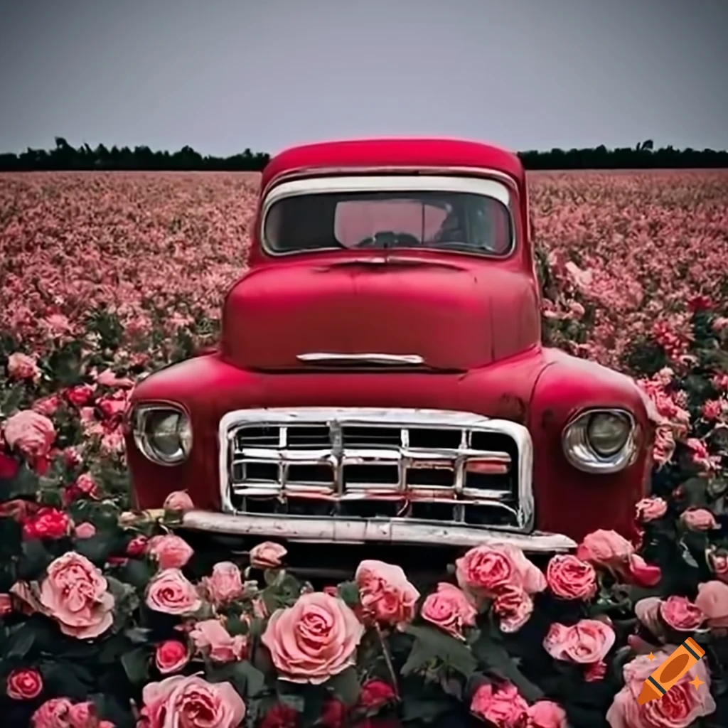 vibrant-red-chevy-truck-covered-in-roses-on-craiyon
