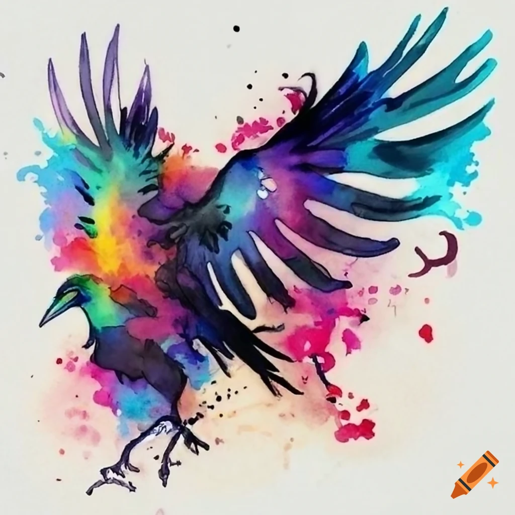 Watercolor tattoo design of a raven on Craiyon