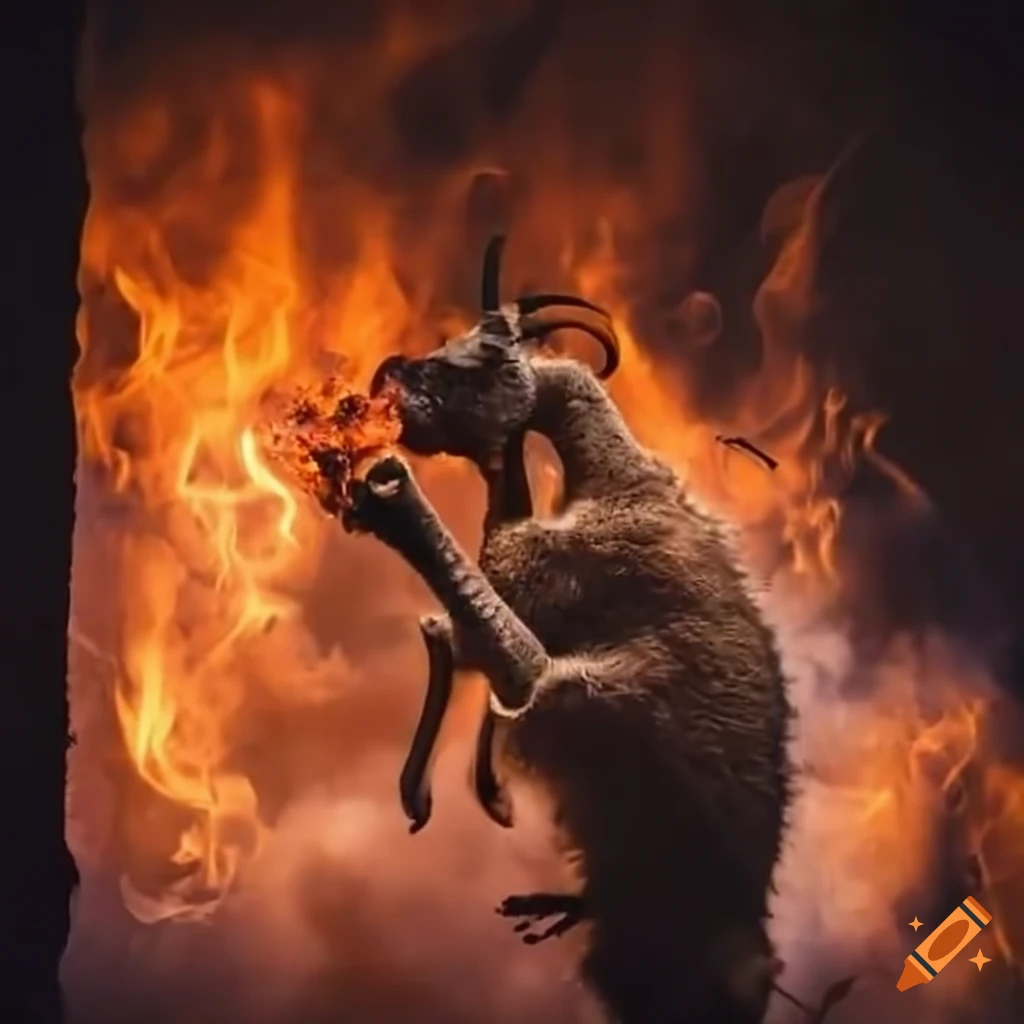 Goat climbing wall with fire on Craiyon