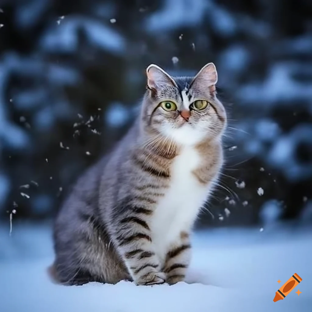 Cat in winter scenery