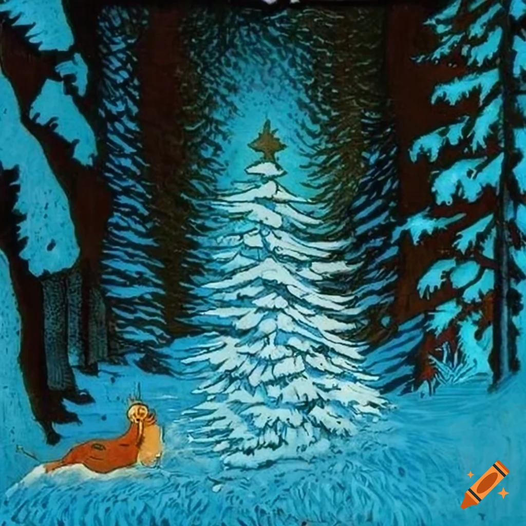 illustration of a festive holiday Country Christmas scene