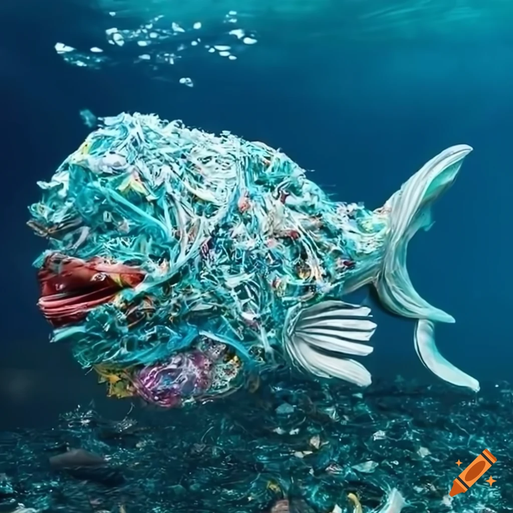 Large fish sculpture created from recycled plastic for ocean advocacy on  Craiyon