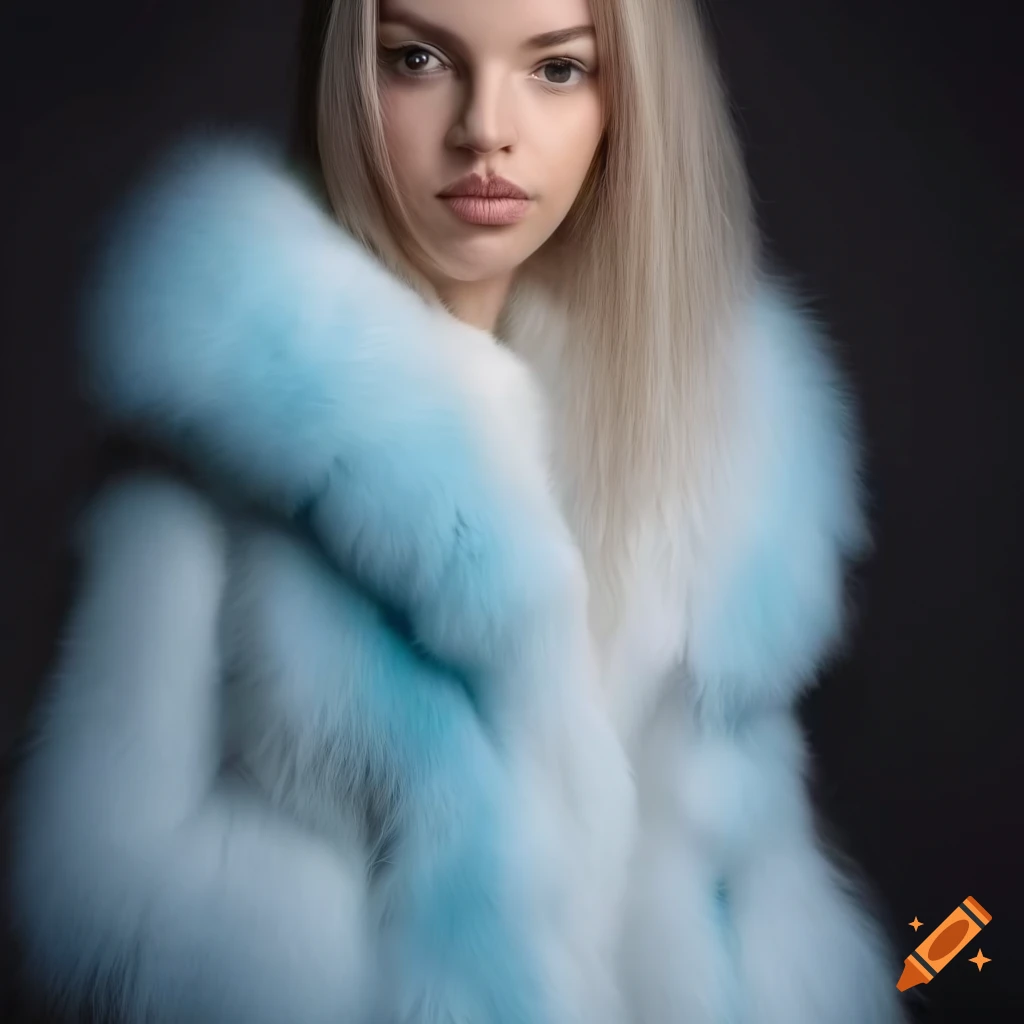 Stylish woman in furry winter coat on Craiyon