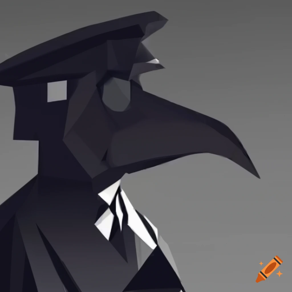 low poly black and white plague doctor walking