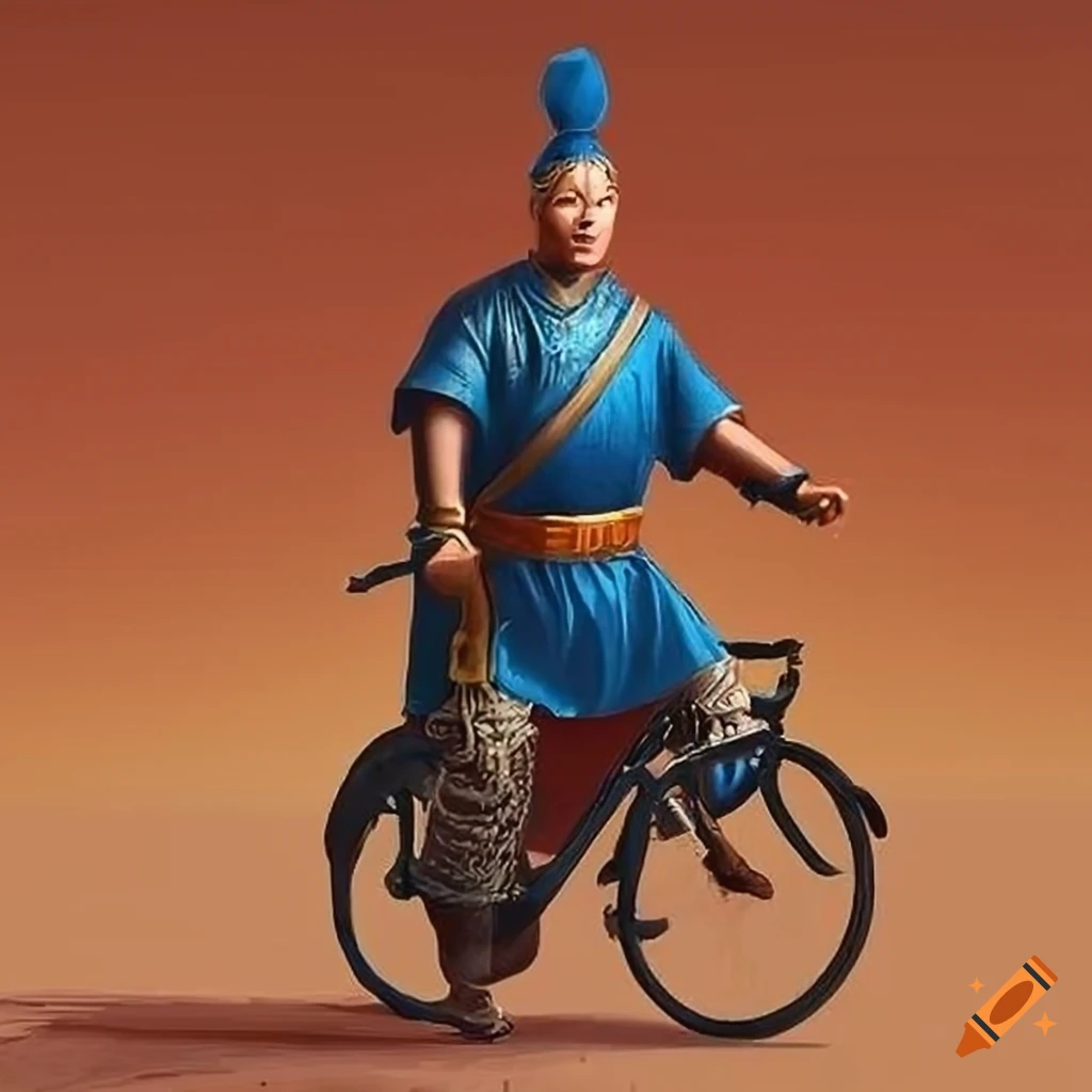 Mongolian man riding a bike in ancient times