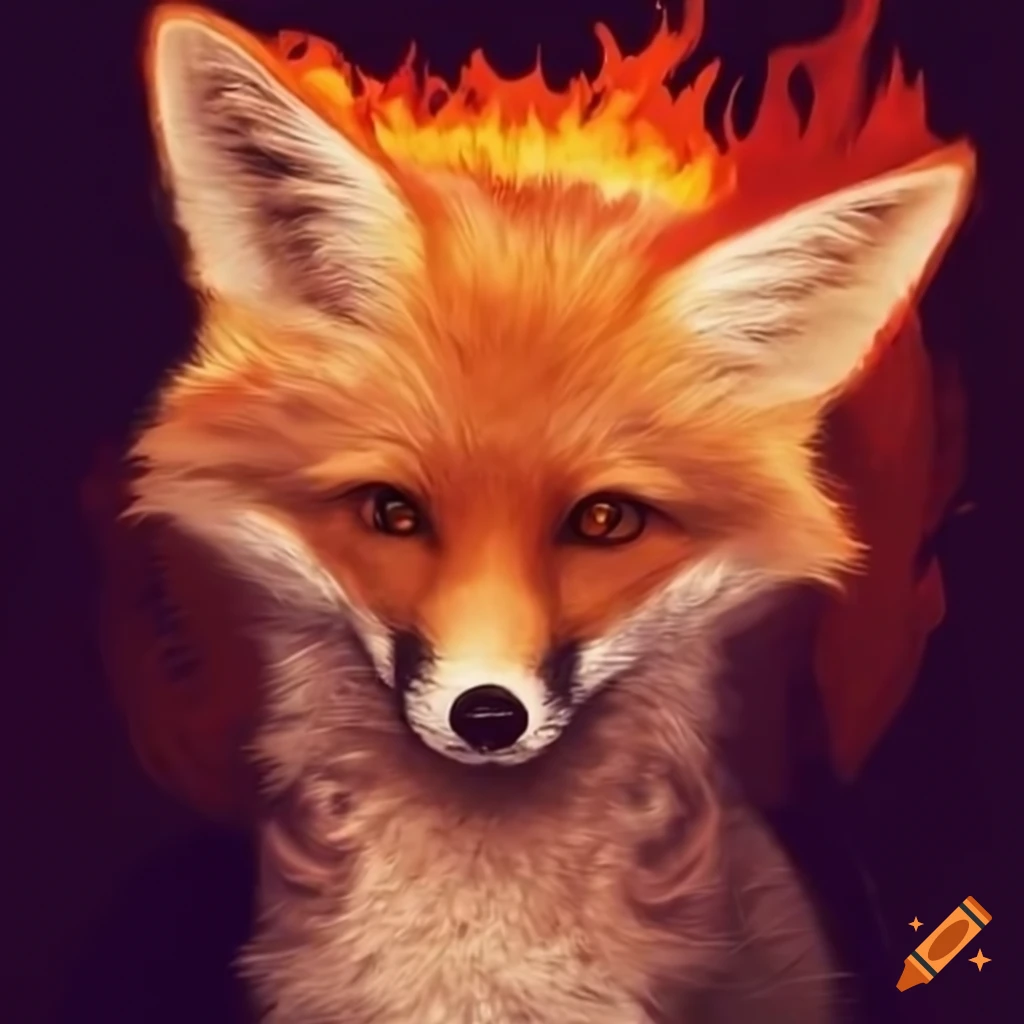 fox surrounded by flames