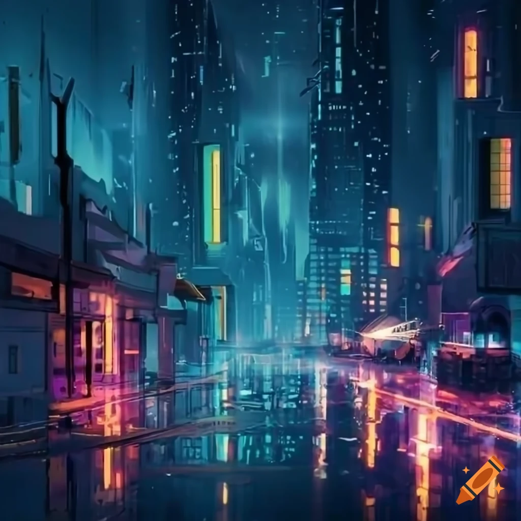 neon-lit futuristic city at night