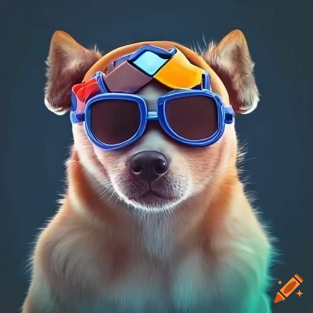 Cute dog wearing goggles on Craiyon
