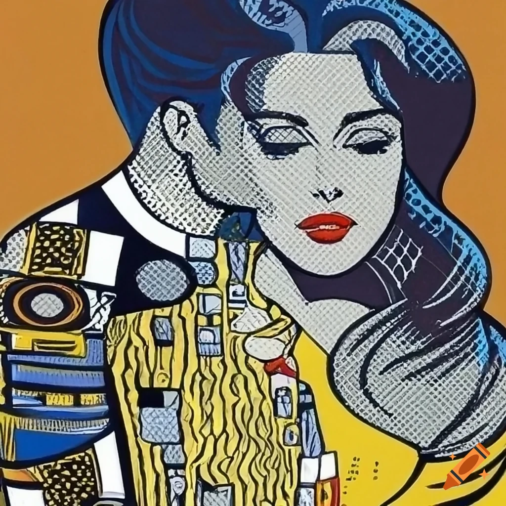 Gustav klimt's the kiss in roy lichtenstein style