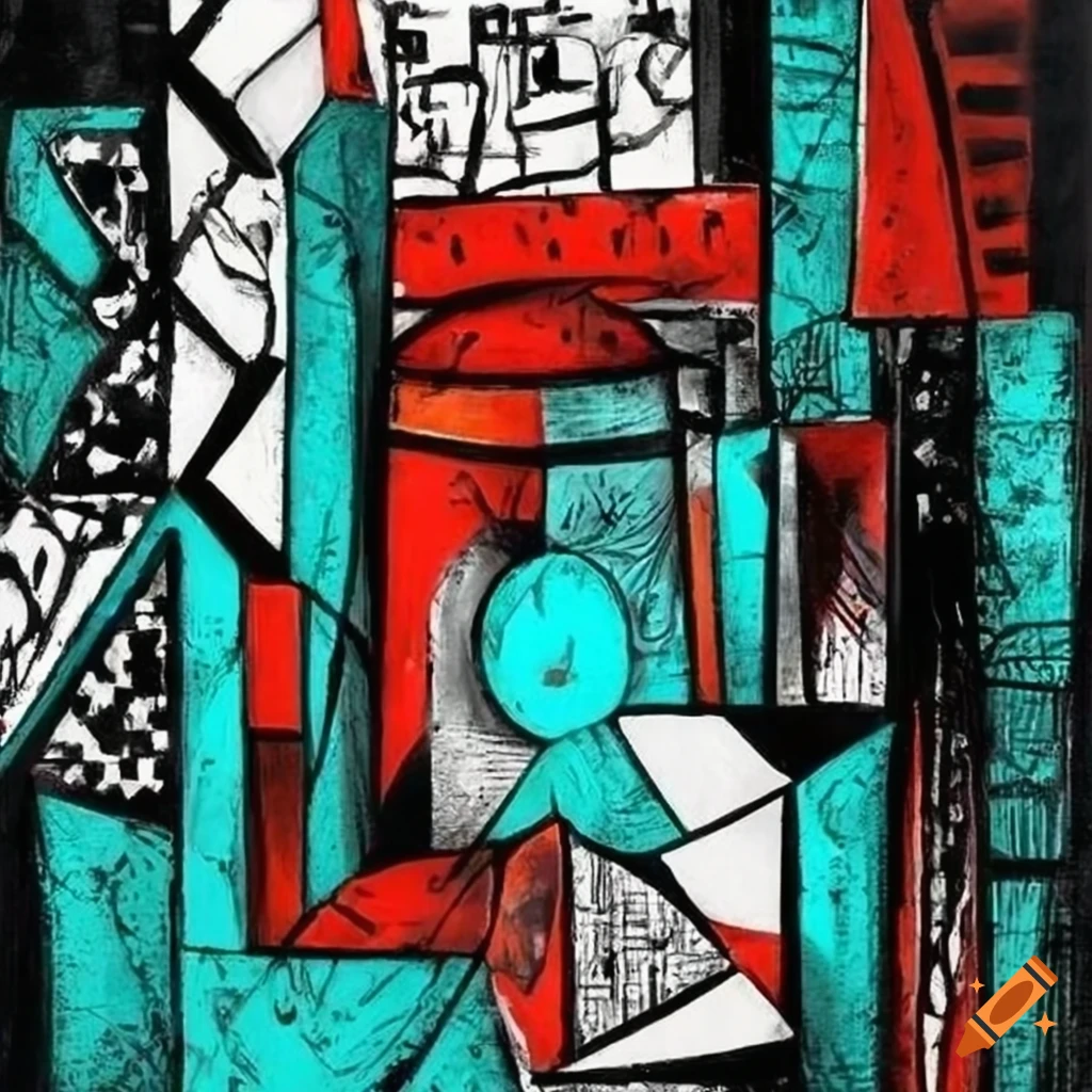 Surrealistic black and white doodles with red, yellow, and turquoise ...