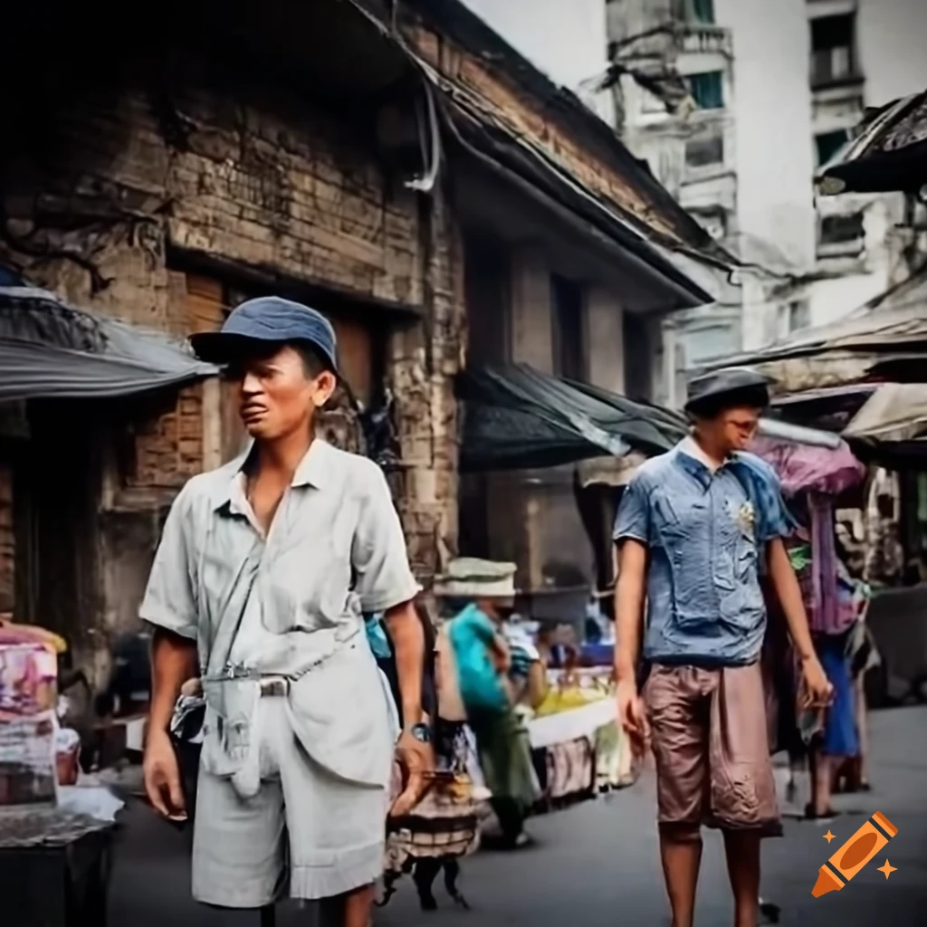 vibrant depiction of 19th-century street scene in Manila