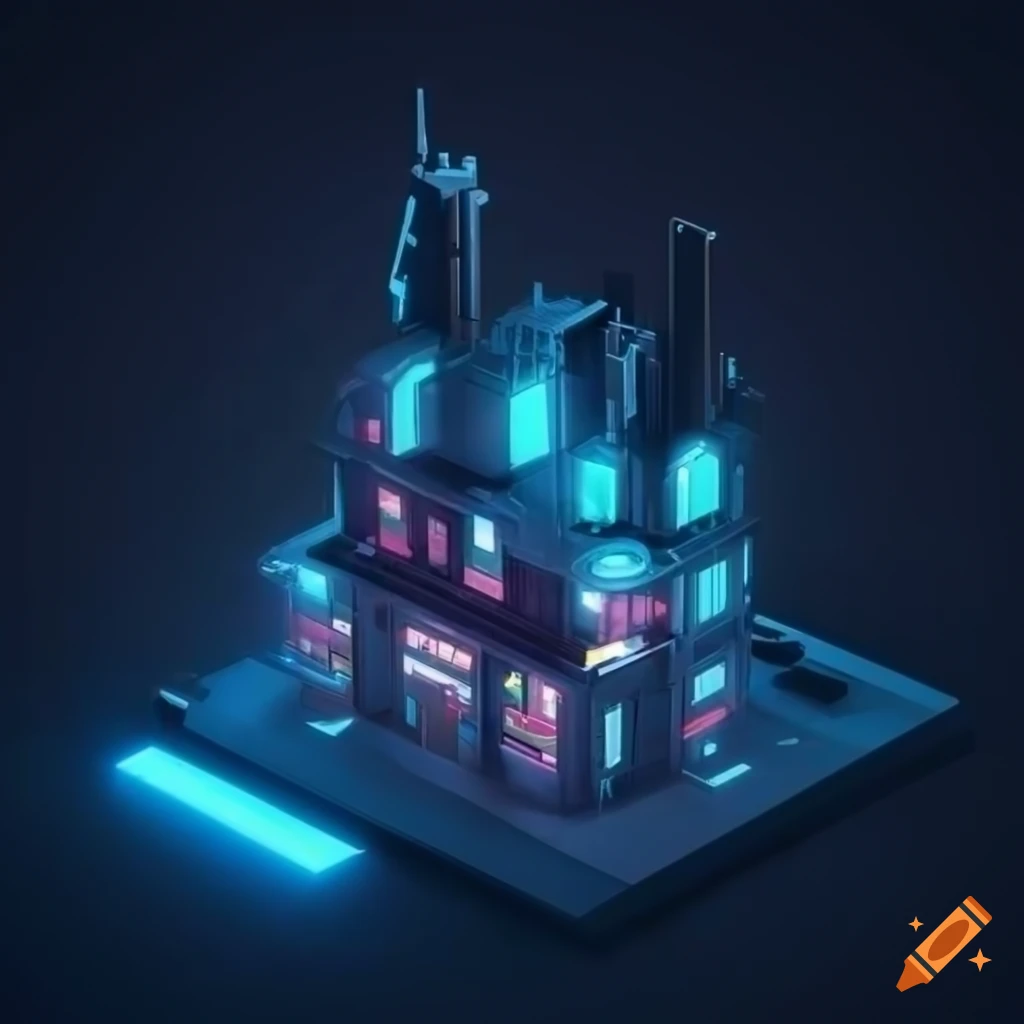 Hyper-realistic night view of futuristic factory on Craiyon