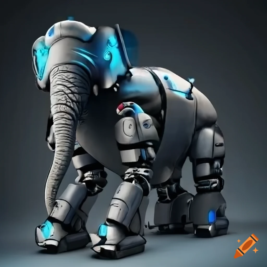 Illustration of a robot riding an elephant on Craiyon