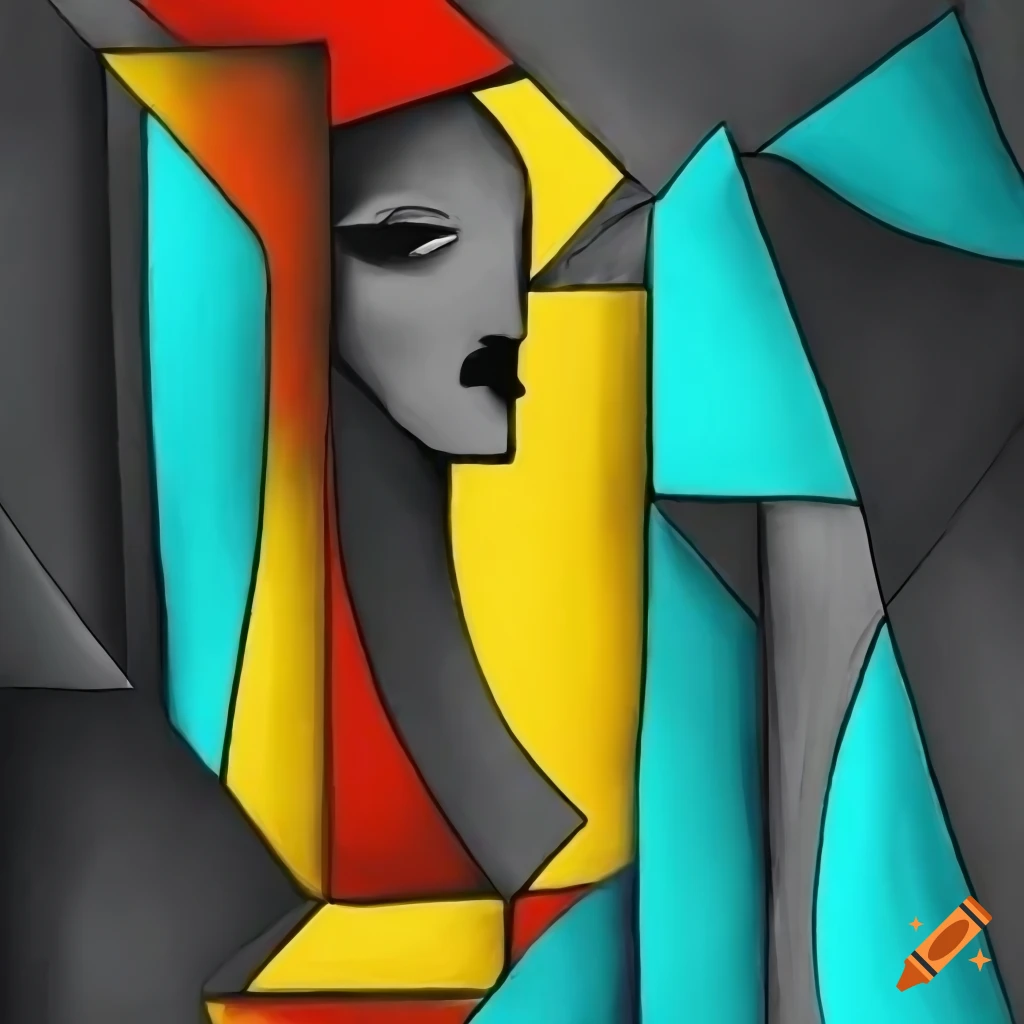 black and white abstract artwork with colorful accents