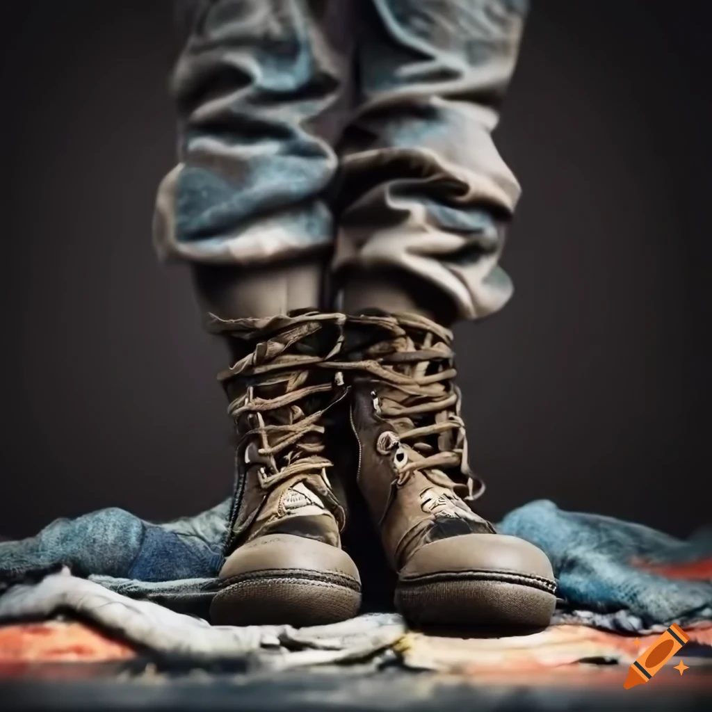 Closeup of a teenager's feet wearing work boots