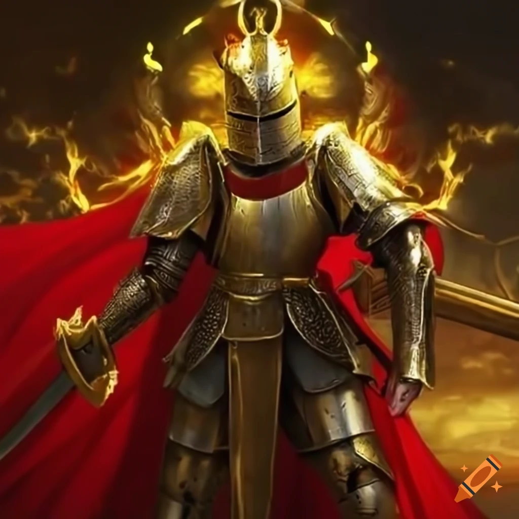 image of a majestic golden-armored knight with wings