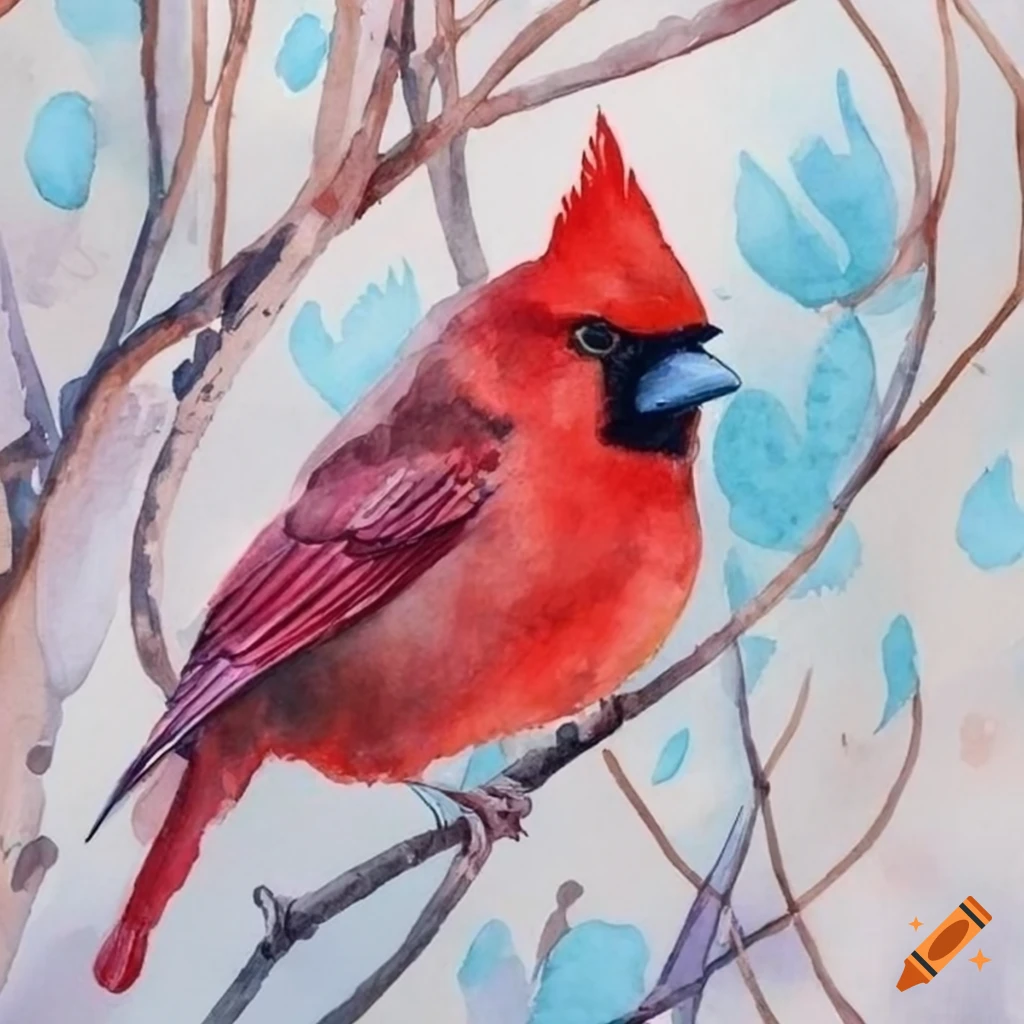 watercolor painting of a red cardinal bird