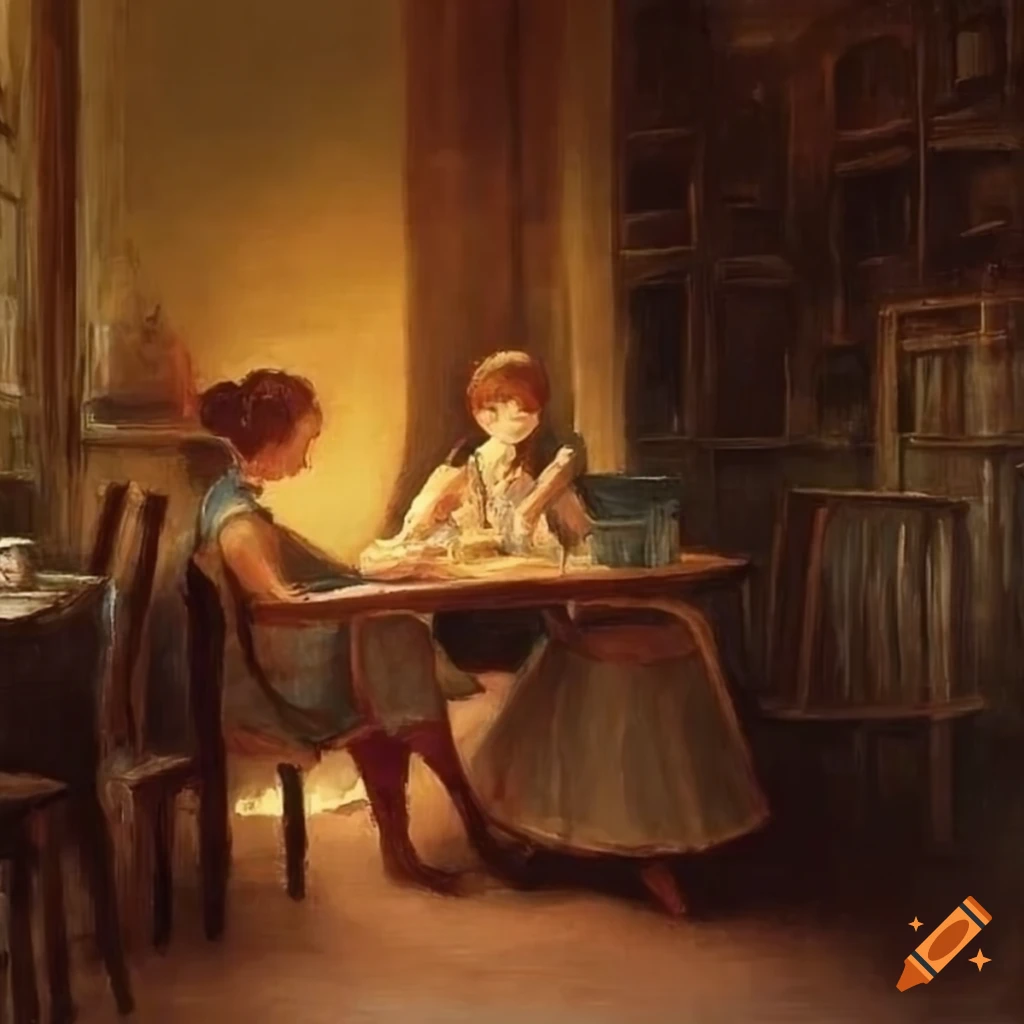 sunrise scene in a small city cafe painting
