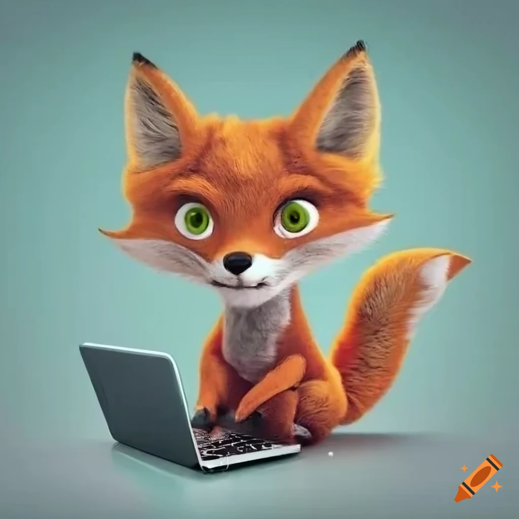 illustration of a female fox studying algebra with a laptop and tea