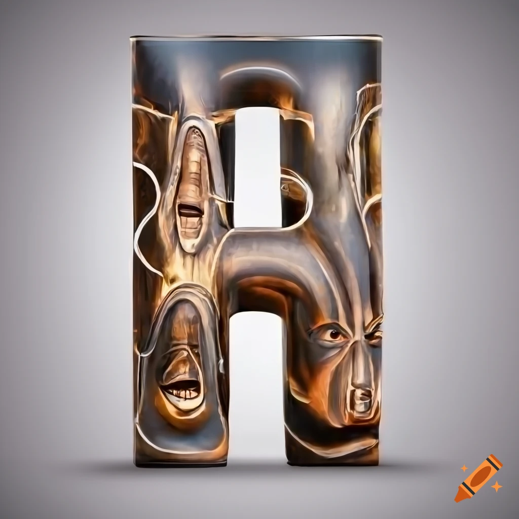 glass letter "A" with engraved African masks