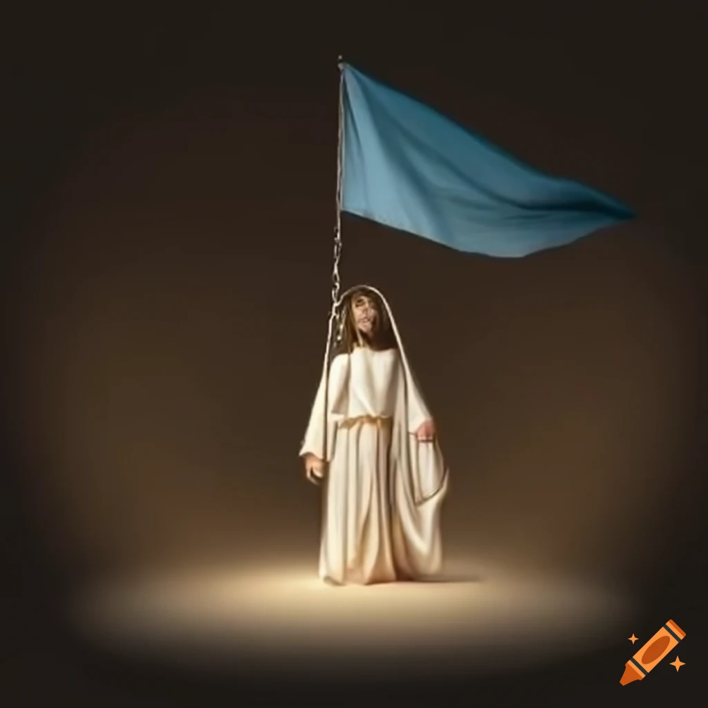 Artistic depiction of jesus with a flag
