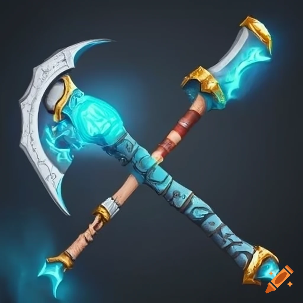 Image of a magical symmetric battle axe on Craiyon