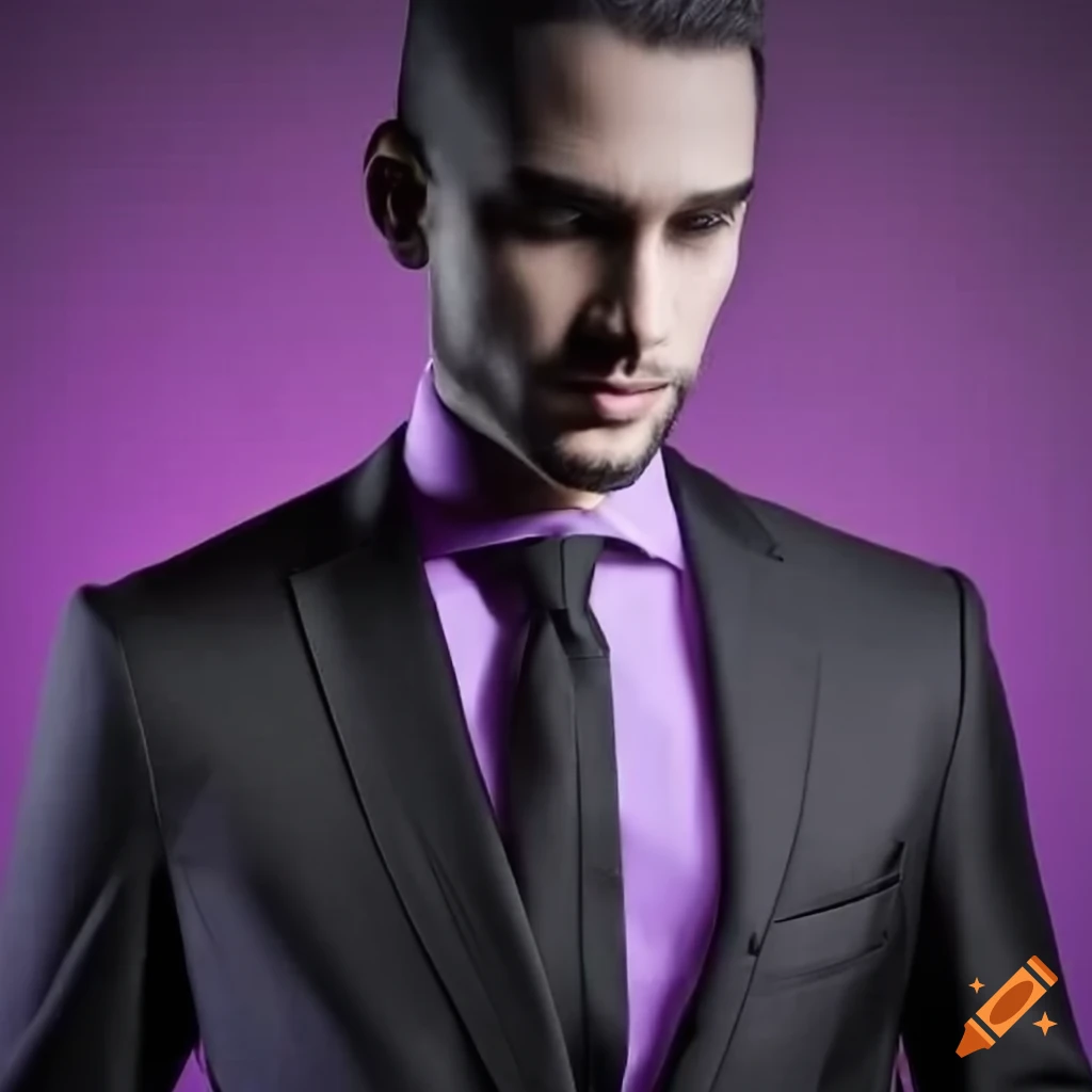 Stylish Man In Black Suit And Purple Shirt On Craiyon