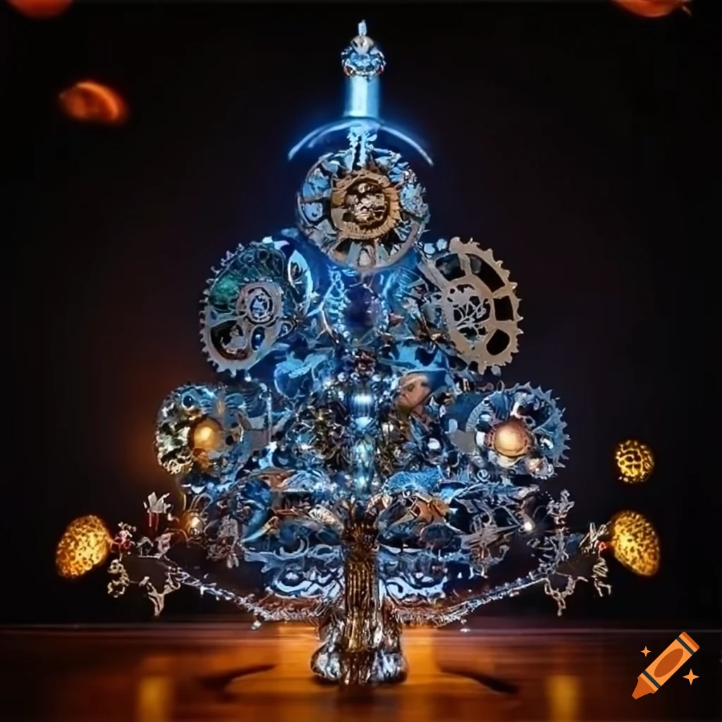 Metal steampunk christmas tree decoration on Craiyon