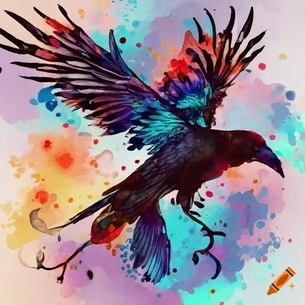 Watercolor raven tattoo design on Craiyon