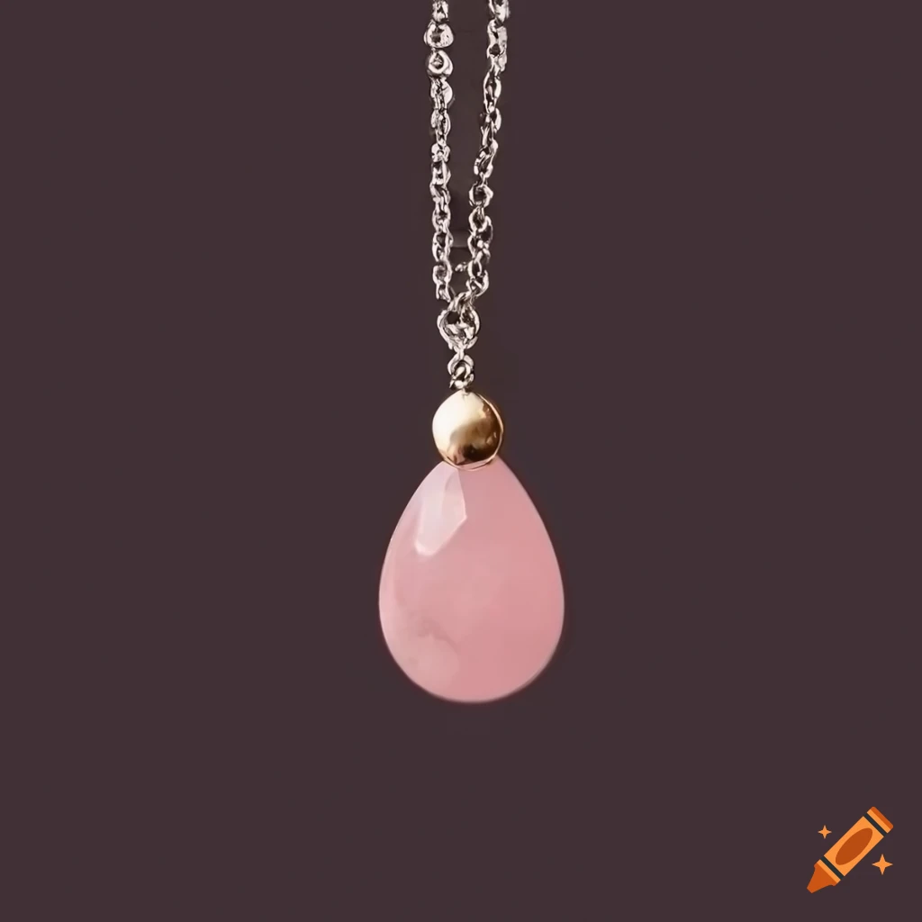 rose quartz pendant on a long necklace