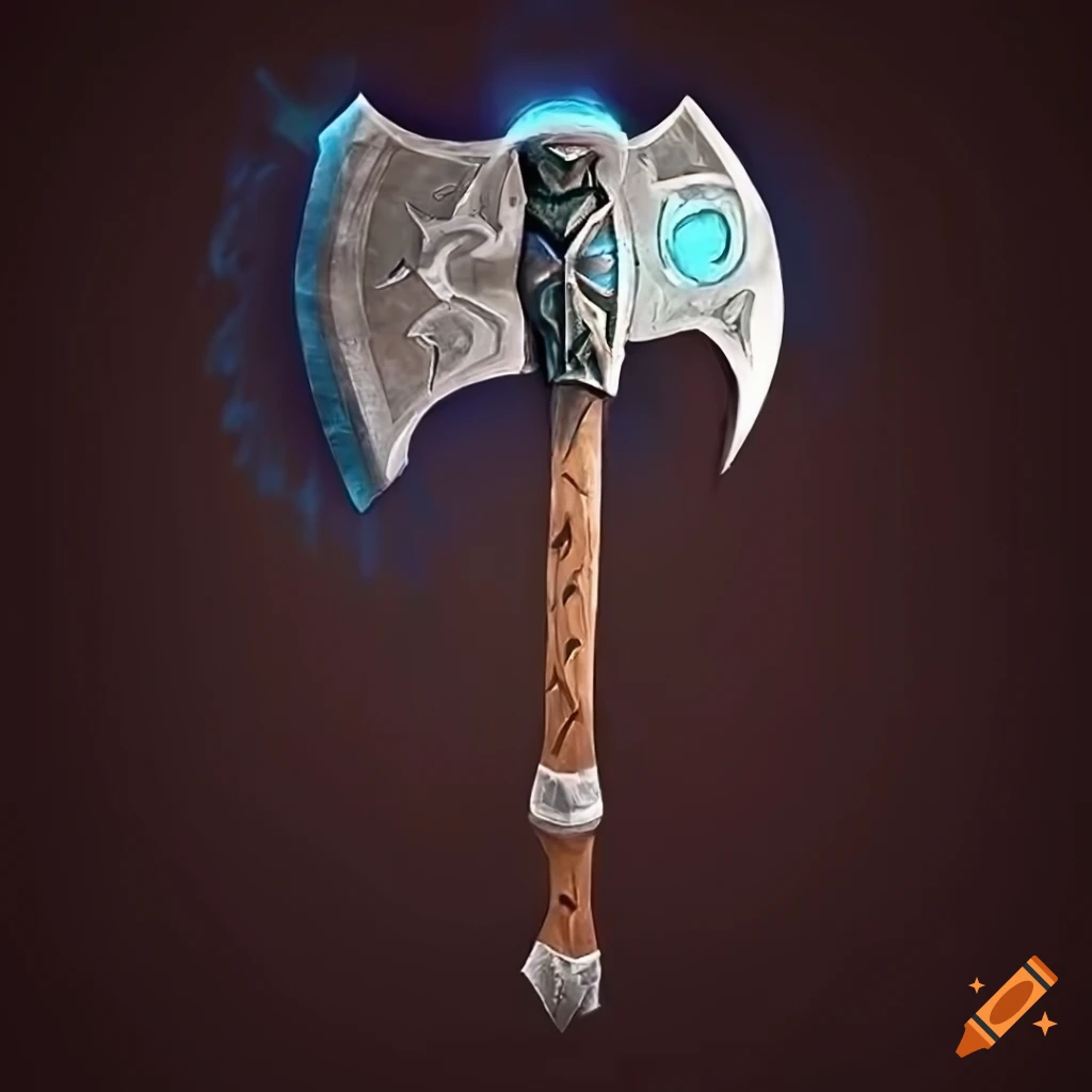 Image of a symmetric magic battle axe on Craiyon